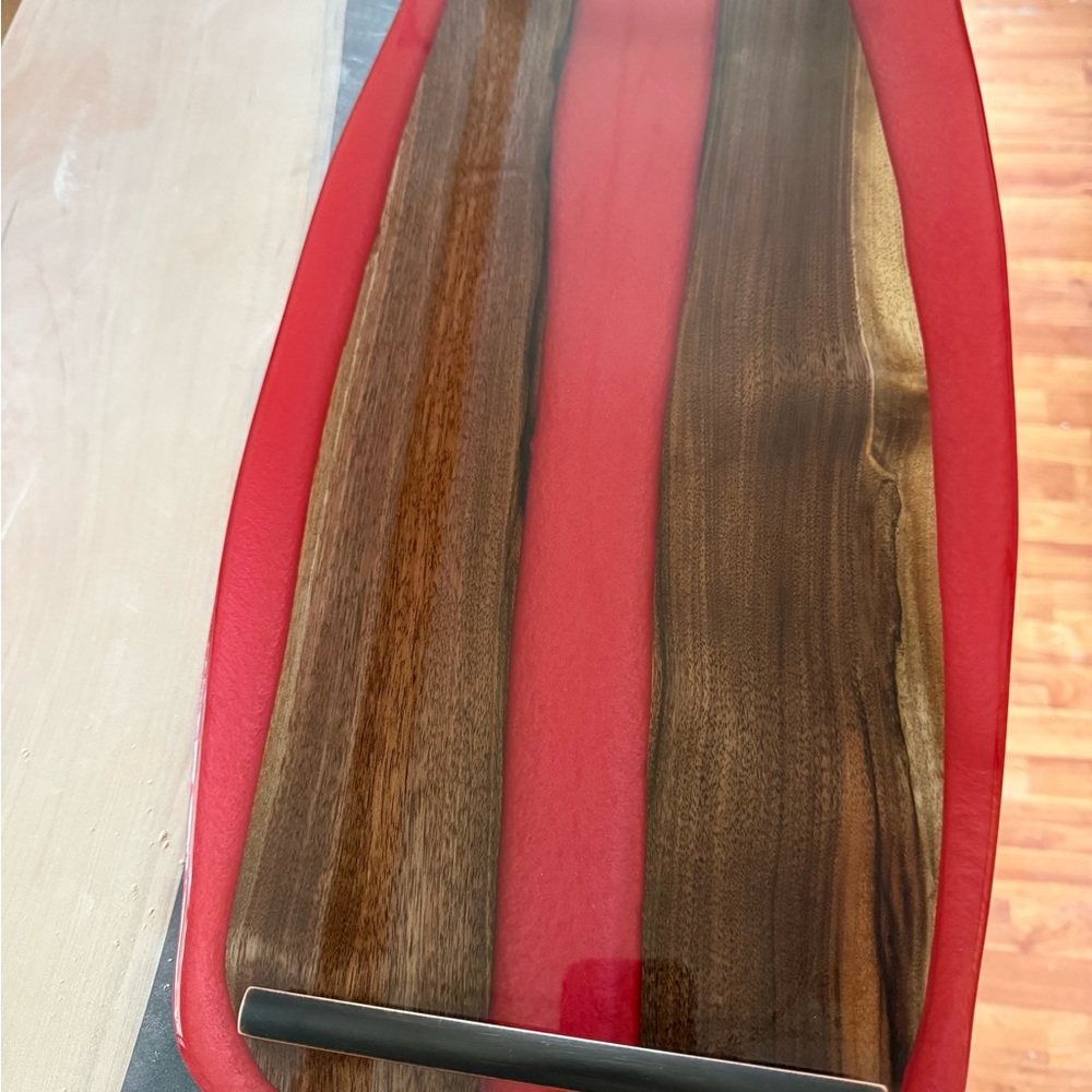 Red and Brown Wood Serving Tray
